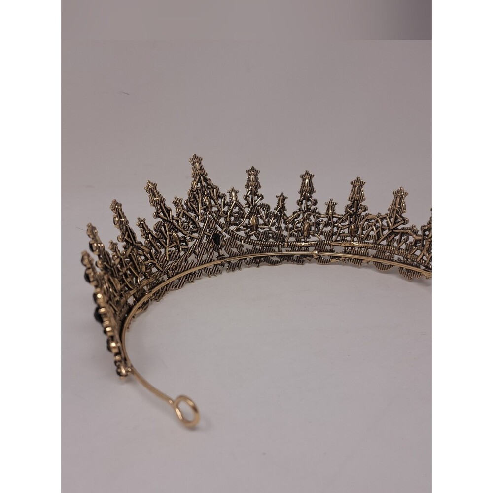 Vintage Women's Crown Costume Jewelry Rhinestone Metal Victorian Royal Black - Picture 9 of 13